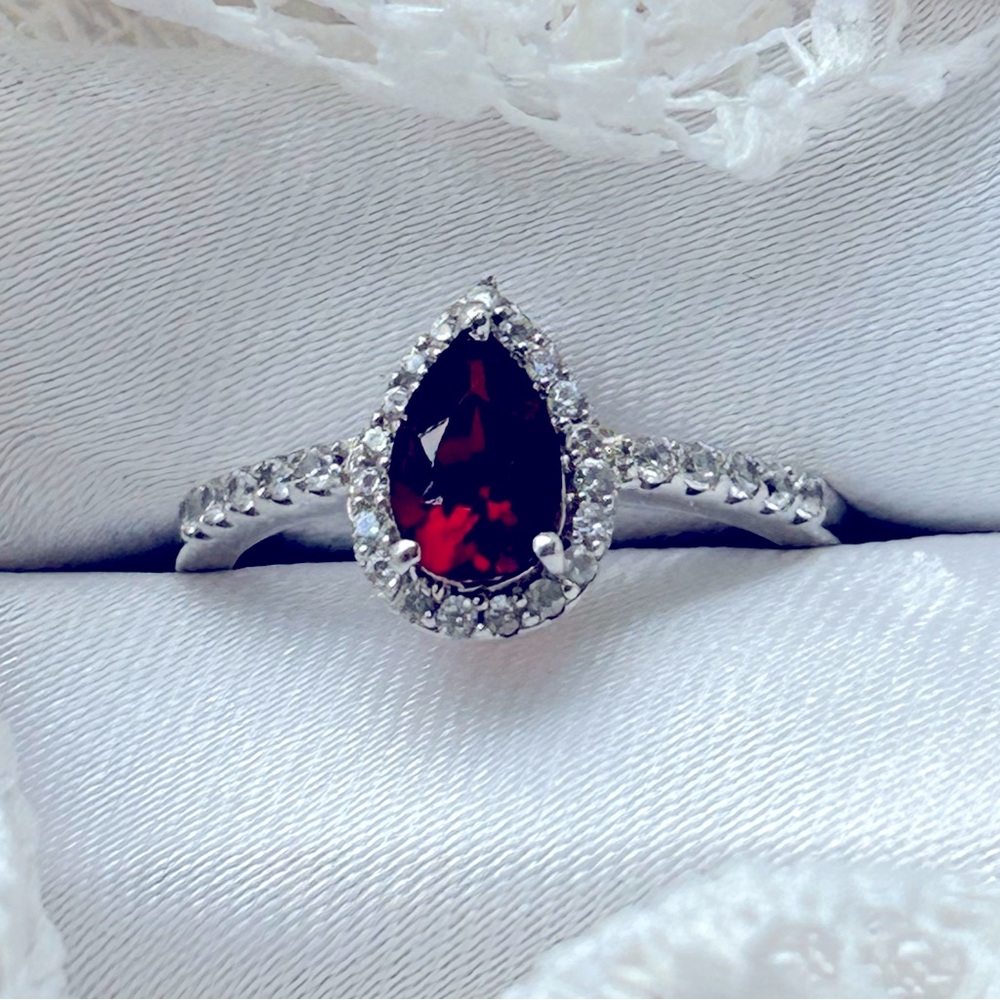 Brazilian Cherry Citrine & White Zircon Ring Platinum Over Sterling Silver (7)